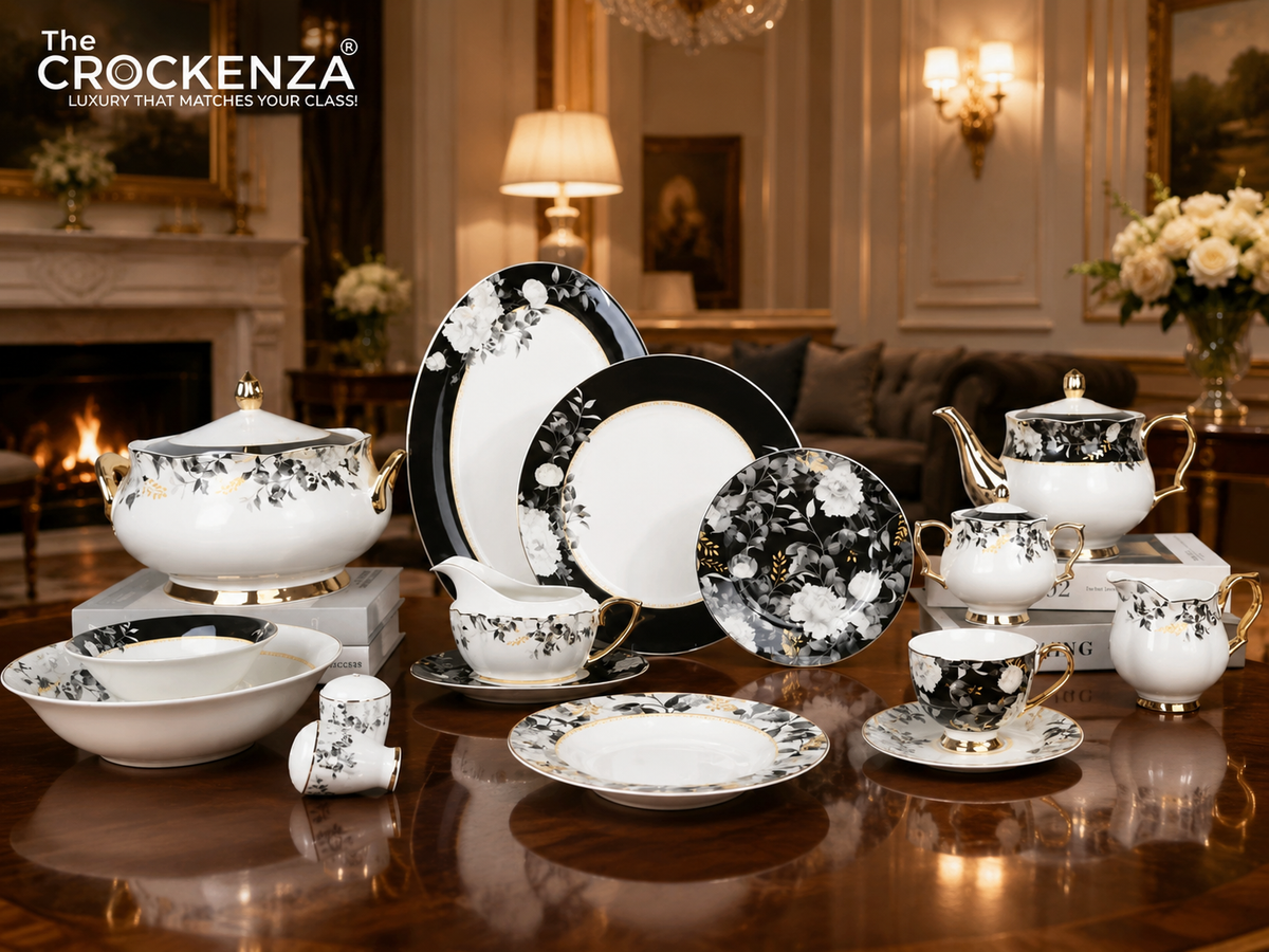 Noir Blossom Royal Bone China Dinner Set - Johnson Bros Inspired | 65 and 89 Piece Serving