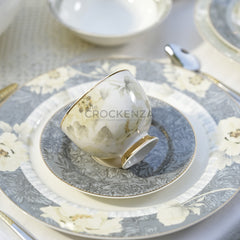 Johnson Bros Inspired Luxury Super Bone China Dinner Set – White, Grey & Gold Floral Design