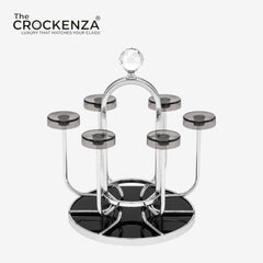Luxury Rotating Glass Holder Stand with Crystal Handle | Premium 6-Glass Countertop Organizer
