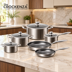 Imported Kissing the Kitchen 10-piece Laser-Coated Honeycomb Cookware Set with Glass Lids