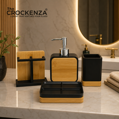 The Crockenza Kyoto 4-Piece Minimalist Bathroom Set – Luxury Matte White & Eco-Bamboo Vanity Accessories