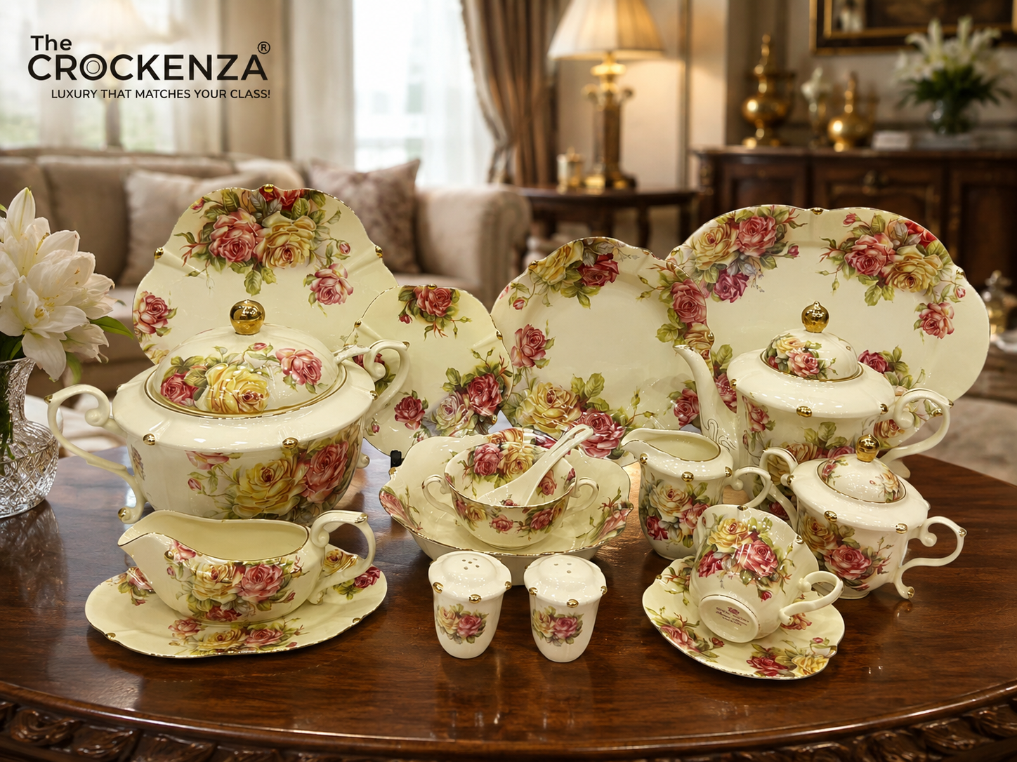 Imported Premium 75 Pcs Dinner Set for 8-persons Serving - Inspired by Royal Albert England
