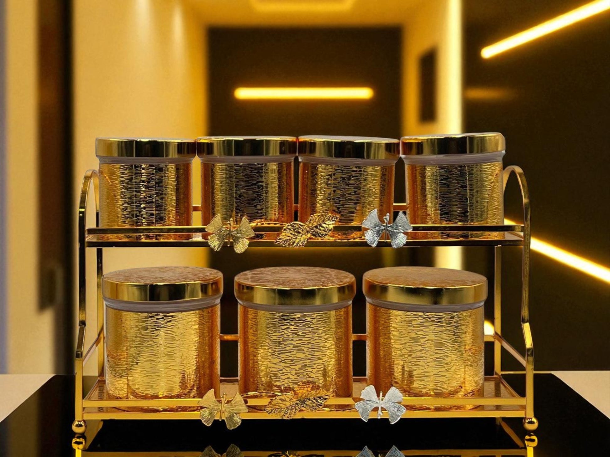 Elegant 7-Piece Gold Canister Jar Set – Stylish Airtight Storage for Kitchen & Pantry