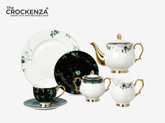 Johnson Bros Inspired 24-Piece Luxury Tea Set – Emerald Green Floral & Gold