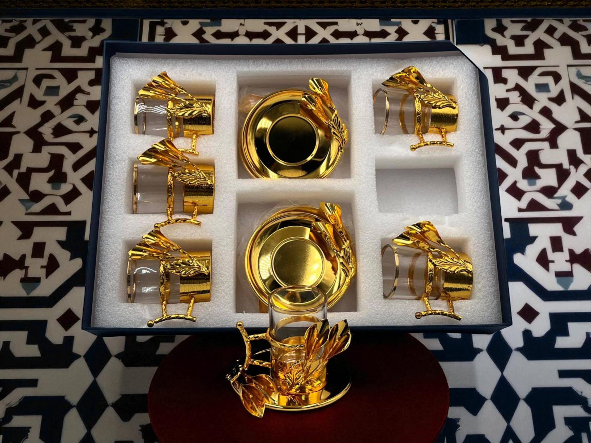 Golden Elegance – 12-Piece Luxury Qahwa Shot Set for Arabic tea & Coffee Lovers