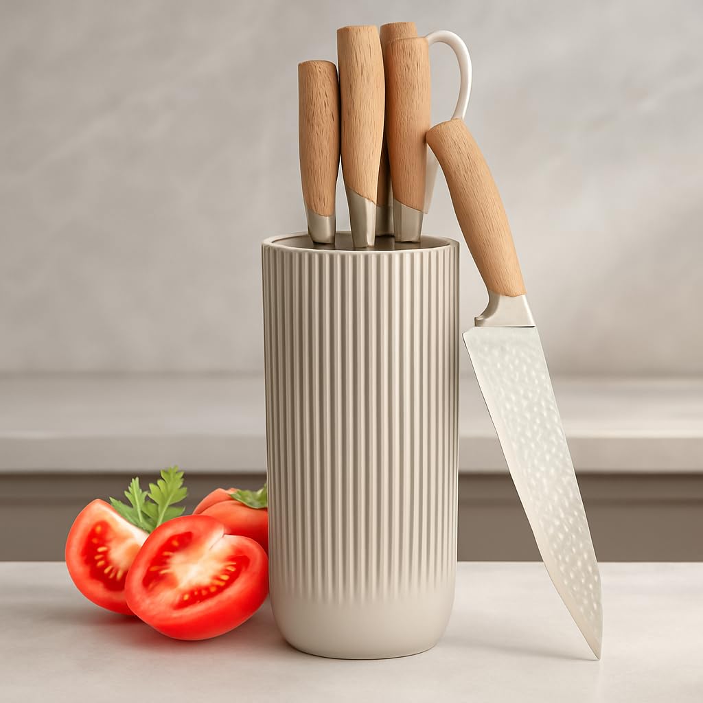 Professional 6-Piece Imported Knife Set with Fluted Minimalist Block