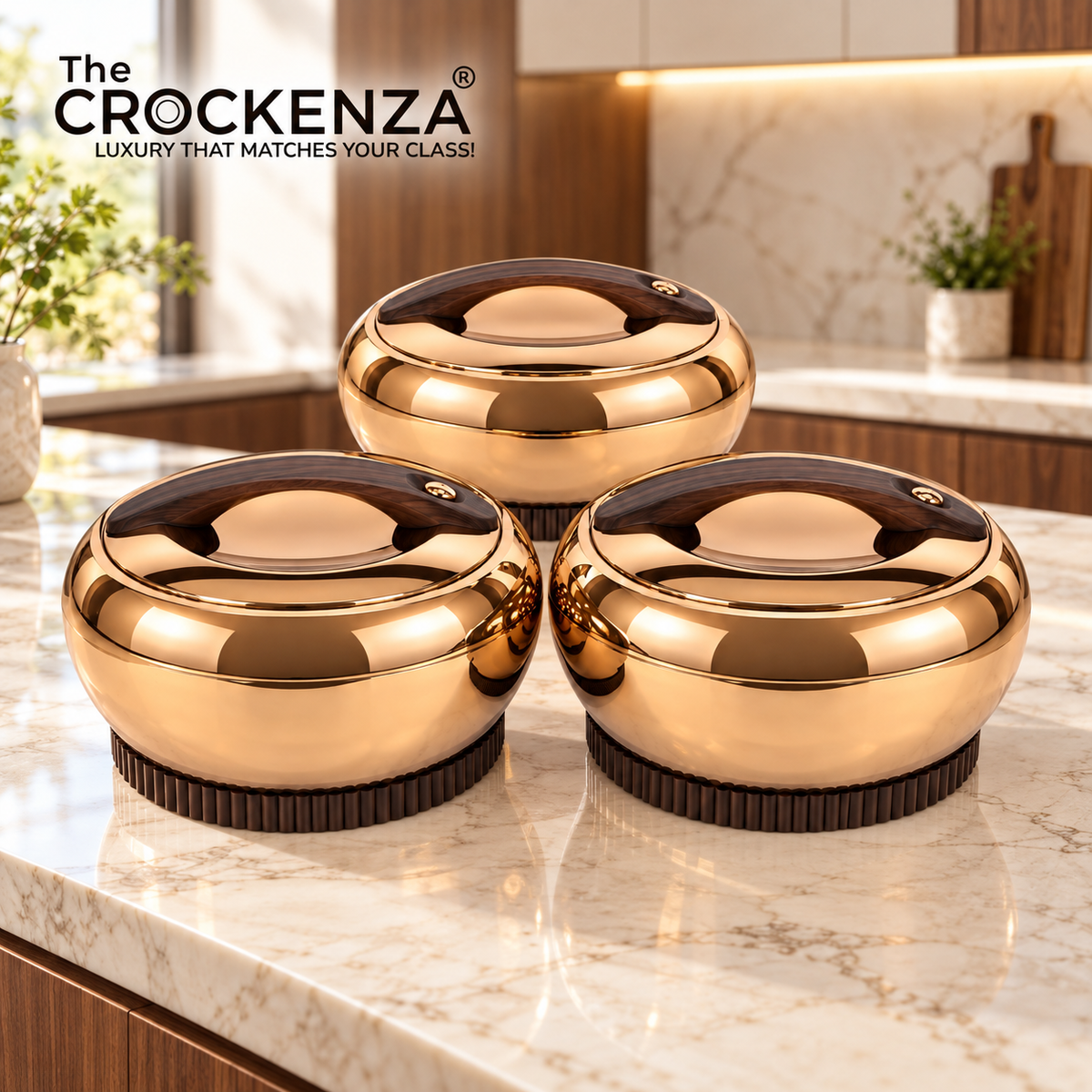 Imported Forever Gold Hotpot Set – Shine Copper with Dark Wooden Finish (4L, 5L & 6L)