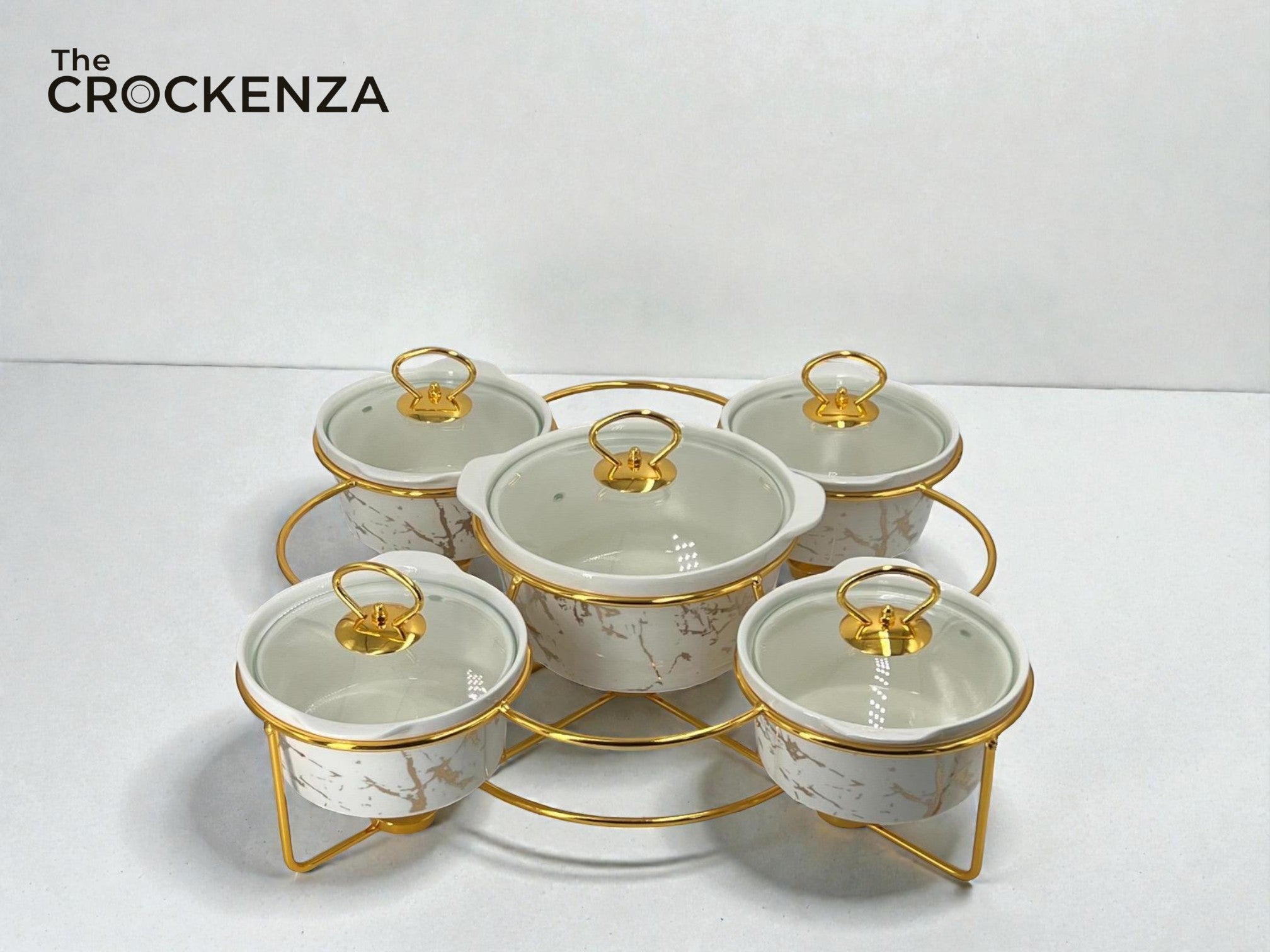 Luxury 5-Piece Serving Bowl Set with Golden Stand | Premium Imported Design