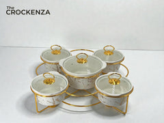 Luxury 5-Piece Serving Bowl Set with Golden Stand | Premium Imported Design