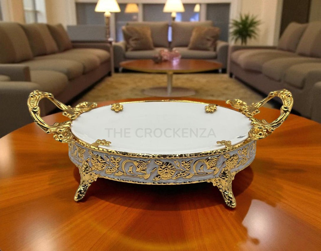 Luxury Golden Platter with Handles | Elegant Decorative Serving Tray