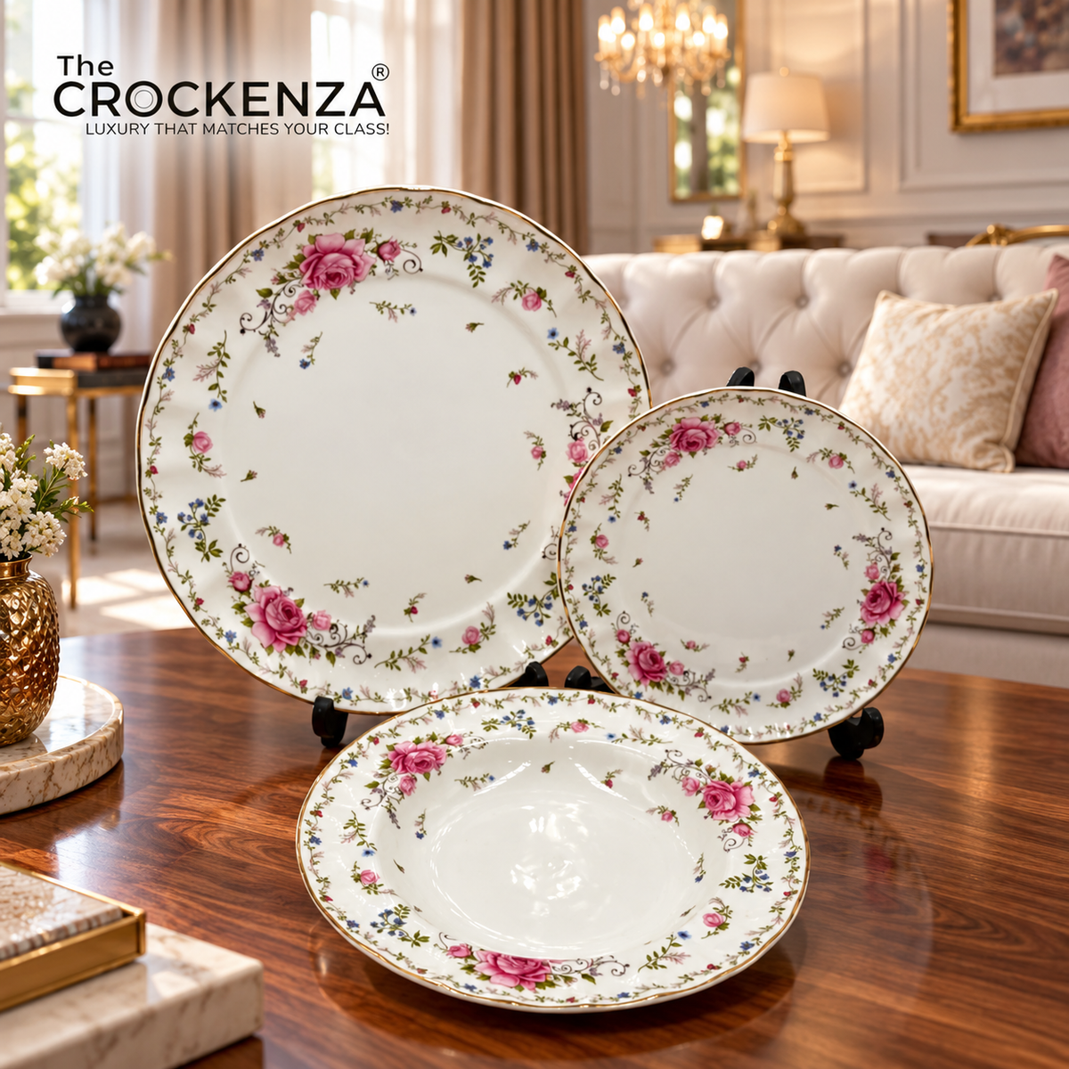 Royal Albert Inspired 18-Piece Fine Super Bone China Dinnerware Set – Vintage Floral Plates (Service for 6)