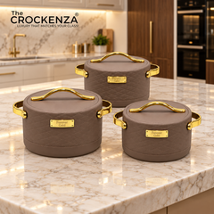 Forever Gold Premium Insulated Hot Pot Casserole Set of 3 – Quilted Leather-Style Food Warmer (1.5L / 2L / 2.5L)