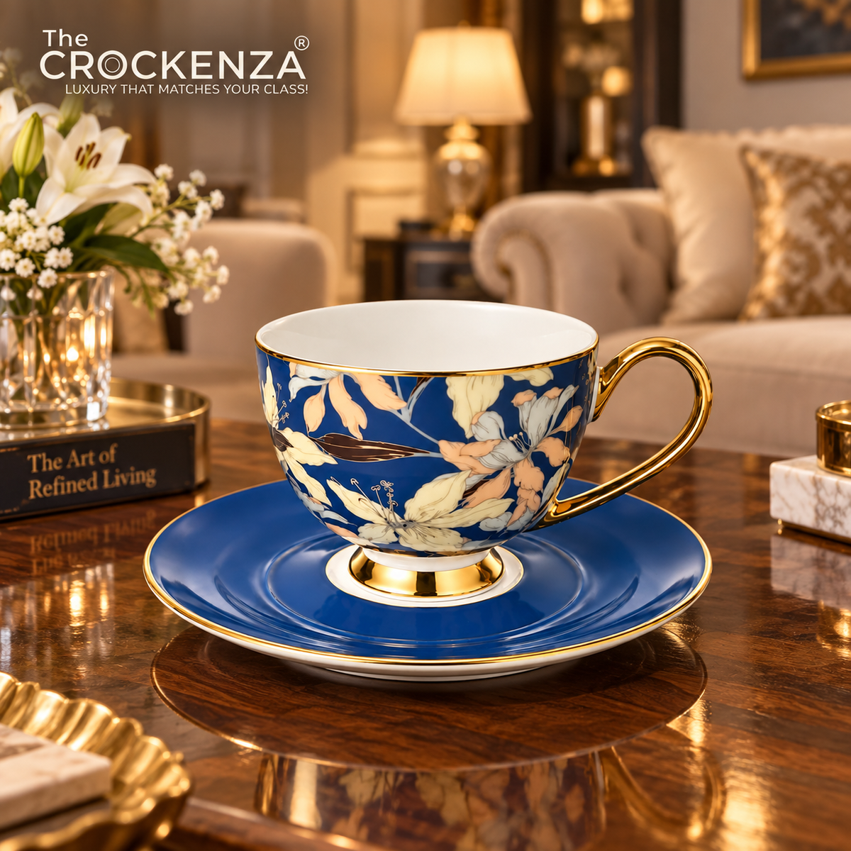 Johnson Bros Inspired Floral Cups & Saucers Set –Elegant for Home, Guests & Gifting (6 Cups & 6 Saucers)
