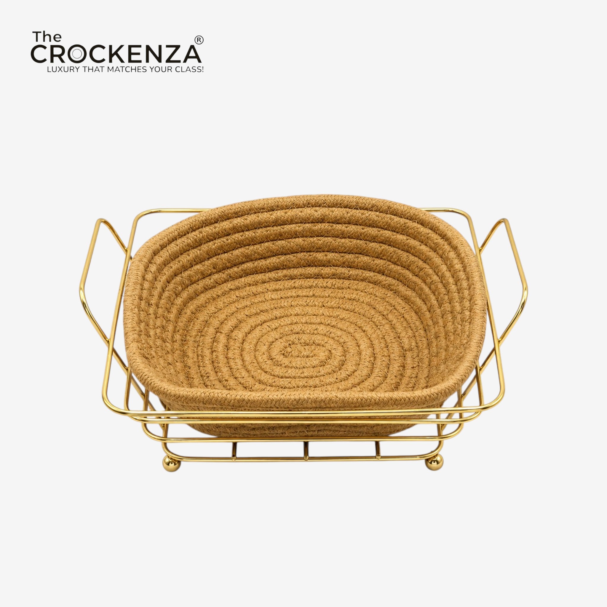 Luxury Woven Fruit Basket with Gold Metal Stand – Premium Decorative Serving Basket