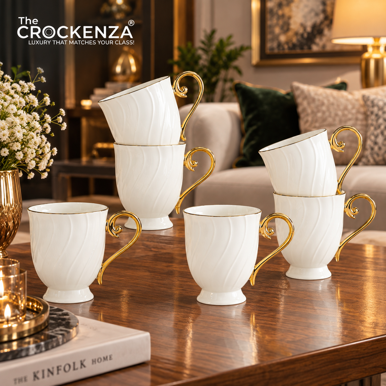 Imperial Thailand-Inspired 6-Piece Luxury Mug Set – White & Gold