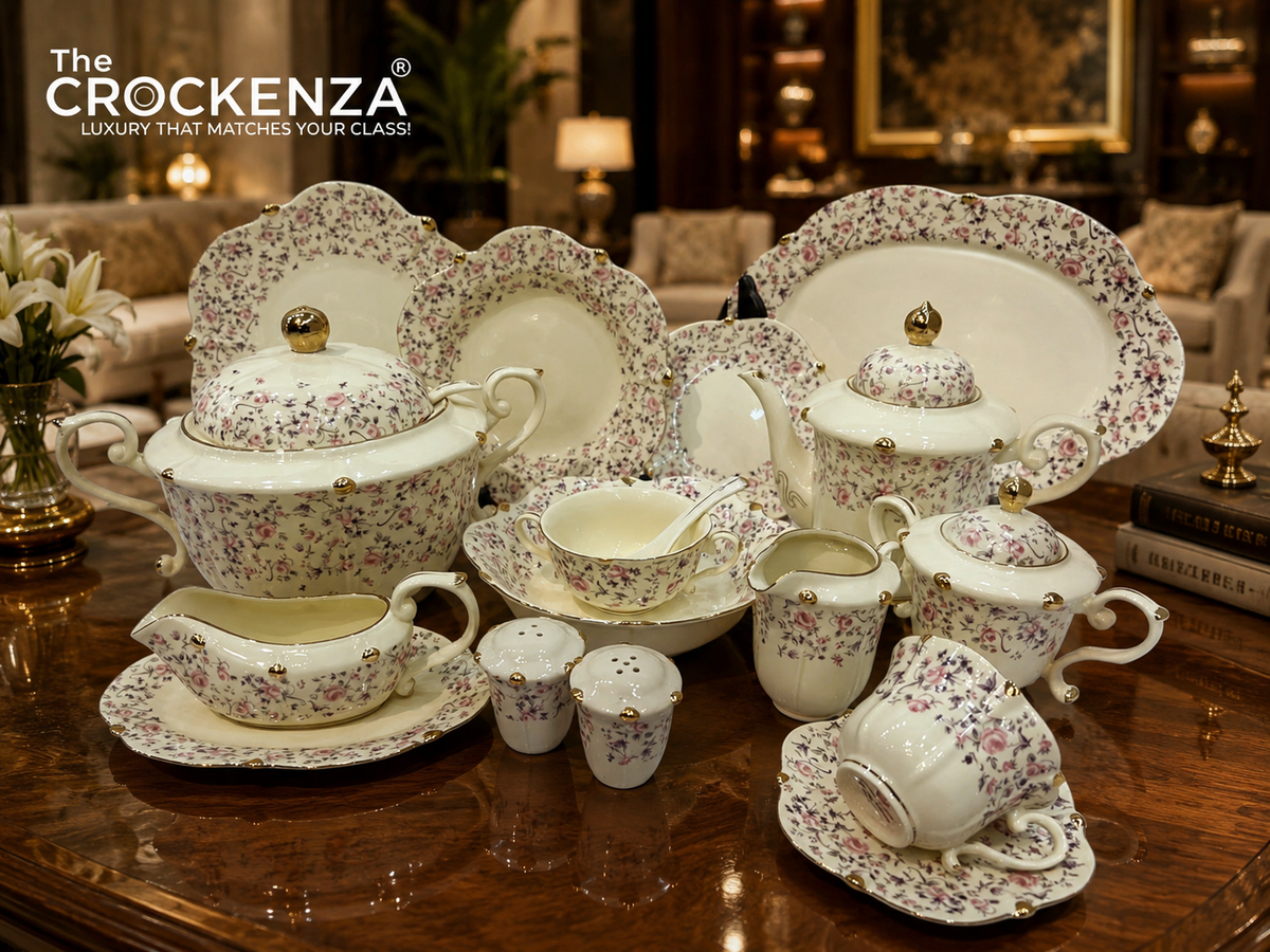 Imported Premium 75 Pcs Dinner Set for 8-persons Serving - Inspired by Royal Albert England