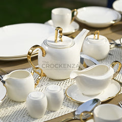 75-Piece Luxury Imperial Thailand inspired Porcelain Dinner Set – Ivory White Tableware with Gold Filigree Accent Handles