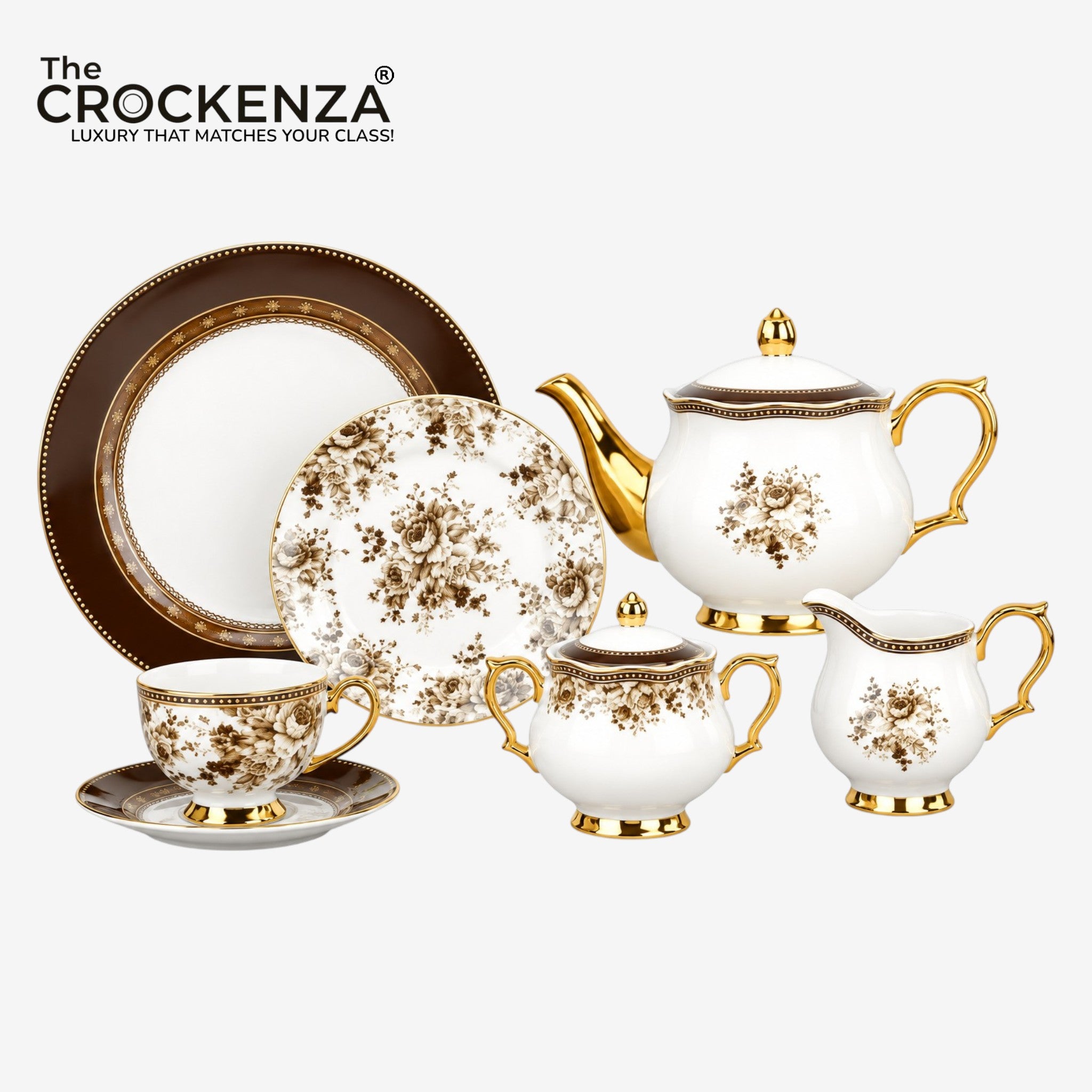24 Piece Luxury Johnson Bros inspired Bone China Tea Set – Heritage Sepia Floral Tea Set
