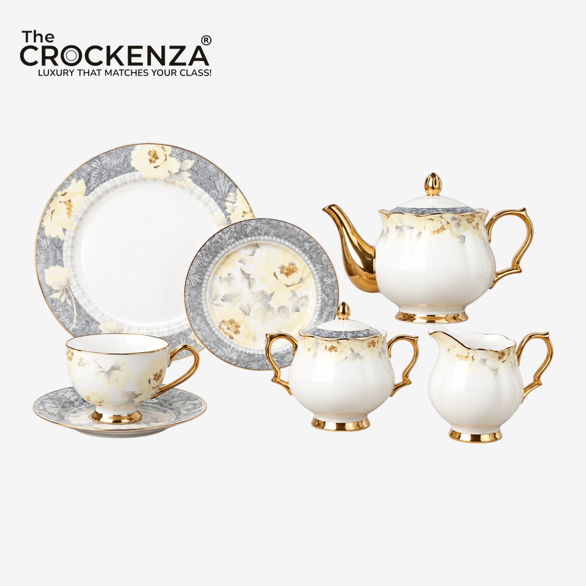 Royal Monarch Yellow Peony Tea Collection – Fine Bone China with 24K Gold Trim
