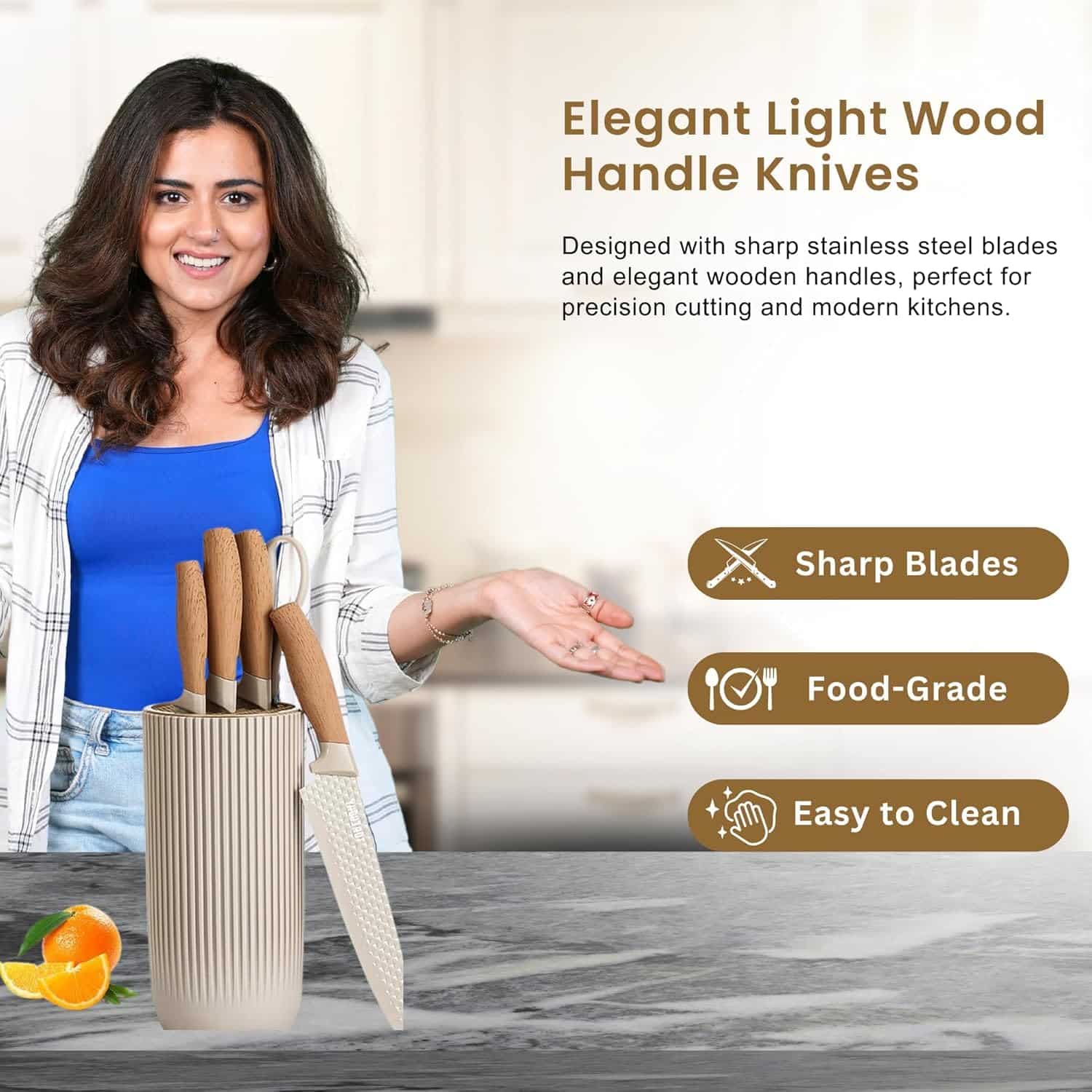 Professional 6-Piece Imported Knife Set with Fluted Minimalist Block