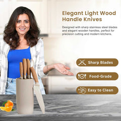 Professional 6-Piece Imported Knife Set with Fluted Minimalist Block