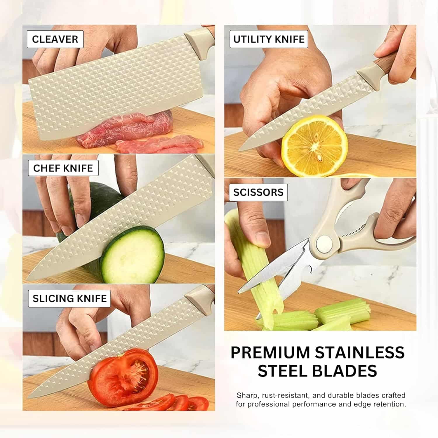Professional 6-Piece Imported Knife Set with Fluted Minimalist Block