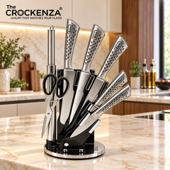 Cut Like a Pro: Imported Bass 8-Piece Elite Stainless Steel Knife Set with 360° Rotating Carousel