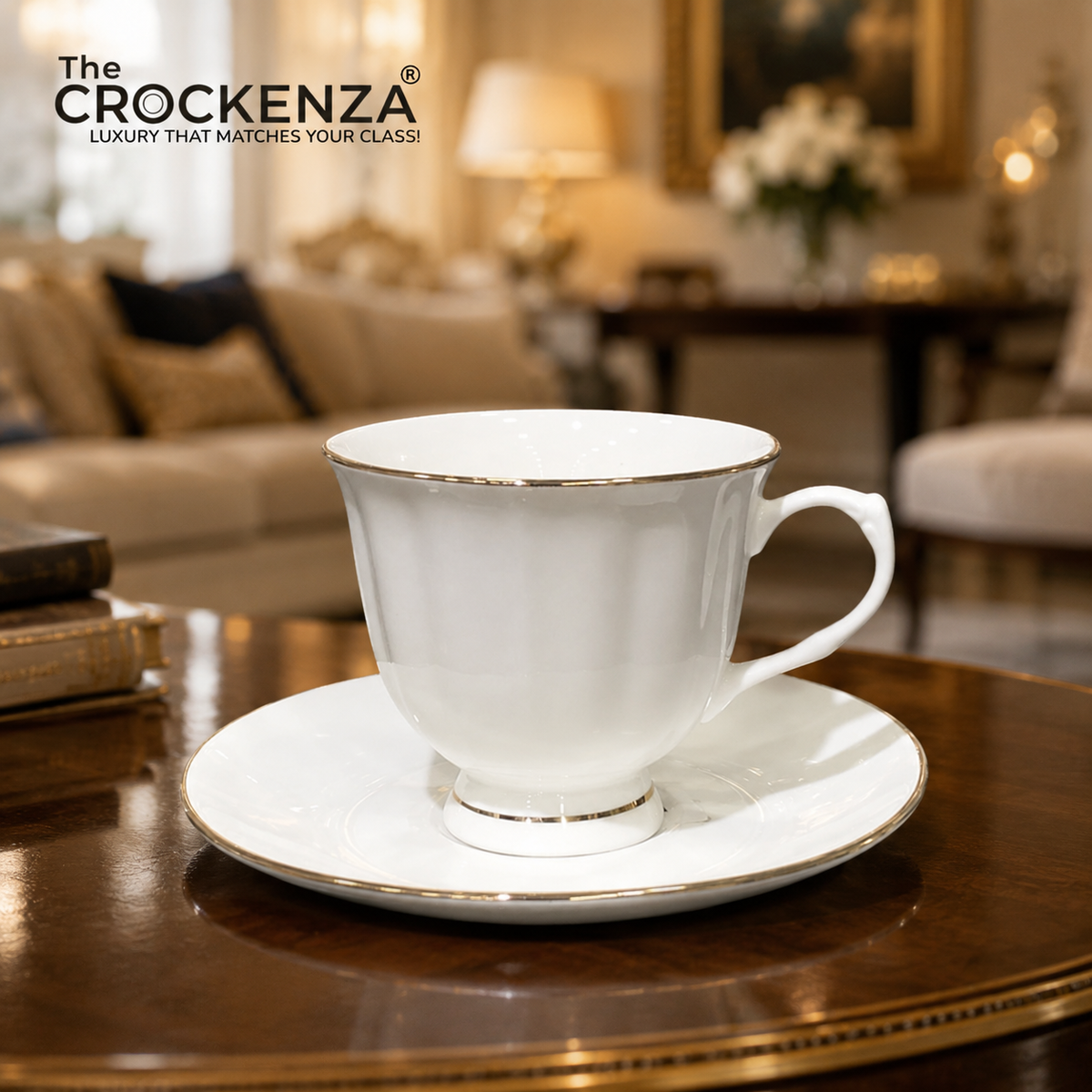 Premium White & Gold Porcelain Cup & Saucer Set – Perfect for Office Tea & Coffee Serving