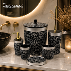 The Crockenza Imperial Black and Silver 6-Piece Bath Set | Luxury Fiber Bathroom Accessories