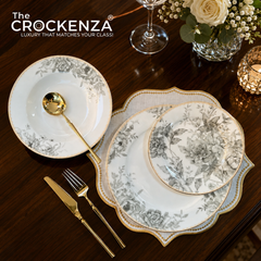 Vintage Grey Rose Johnson Bros inspired 18-Piece Plate Set | Premium Bone China with Gold Accents