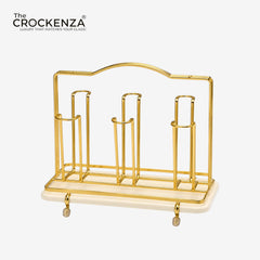 Luxury Gold Glass Holder Stand with Marble Base | Premium Countertop Glass Organizer Rack
