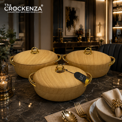 Imported Forever Gold Hot Pot Set – 3 Piece Insulated Casserole Set (2L, 2.5L & 3L) | Luxury Wooden Finish