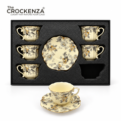 Luxury 12 Pcs Floral Cup & Saucer Set with Gold Handles – Premium Porcelain Tea Cups