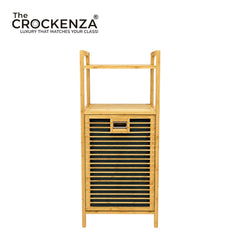 Modern Eco-Friendly Bamboo Laundry Organizer Cabinet with Shelf & Removable Inner Fabric Liner Bag