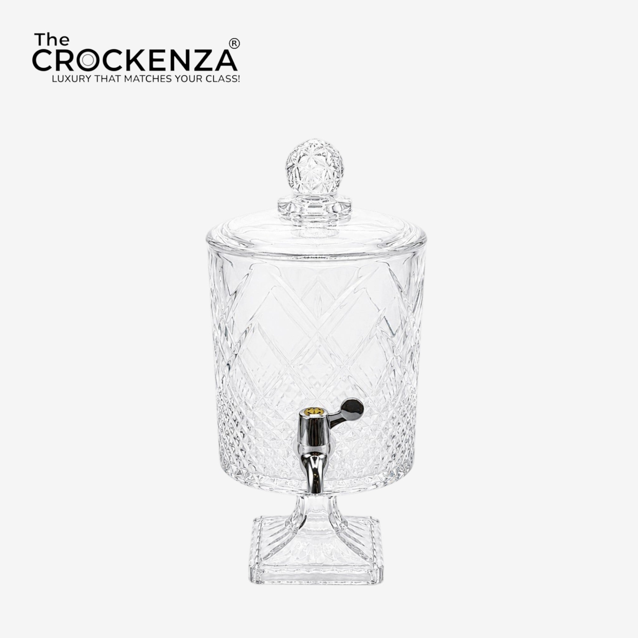 Luxury Crystal Glass Beverage Dispenser with Tap – 4.5L Diamond Cut Drink Dispenser