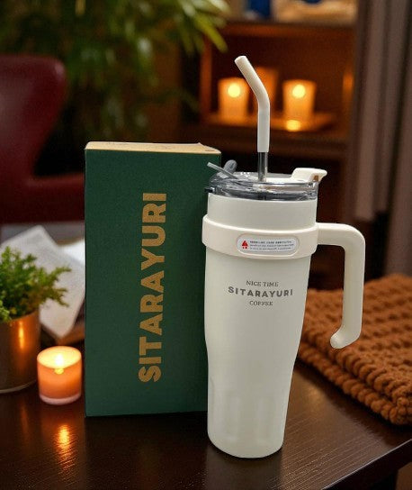 Imported SITARAYURI Beige Insulated Stainless Steel Tumbler 1200 ML | Hydration on-the-go