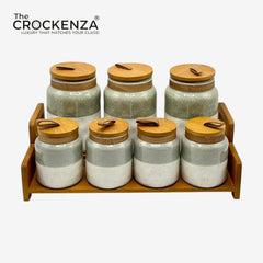 7-Piece Ceramic Airtight Jar Set with Wooden Lids & Storage Tray