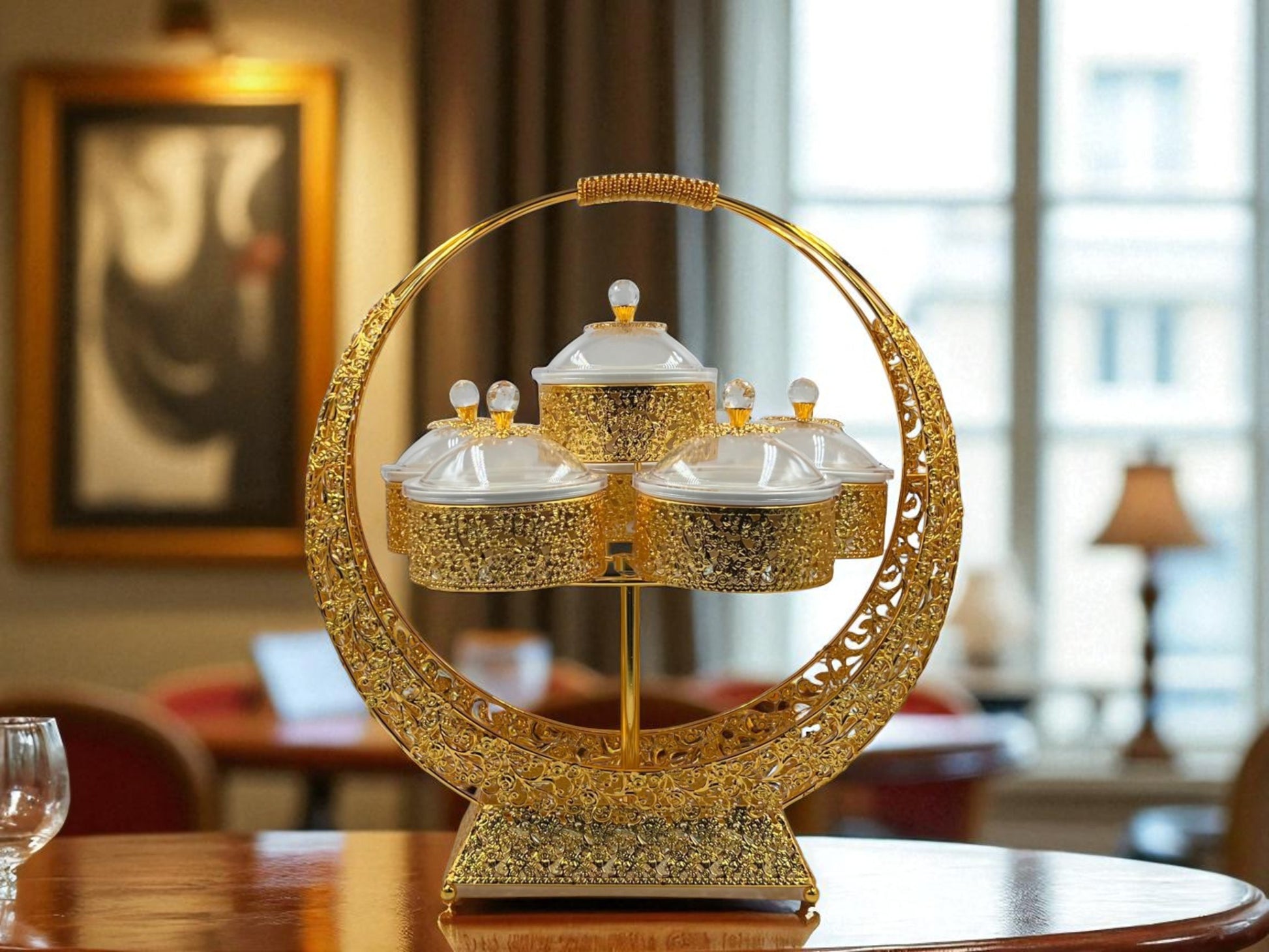 Golden Dry Fruit & Candy Tray – Elegant Serving & Gifting Choice