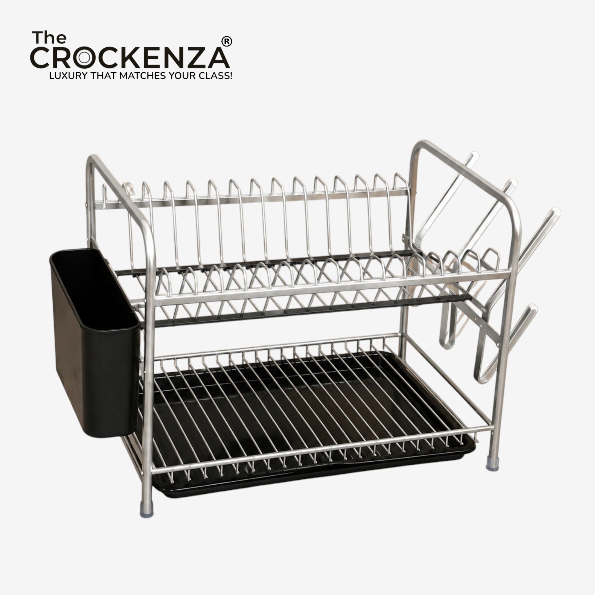 Premium 2-Tier Stainless Steel Dish & Plate Drying Rack with Cutlery Holder & Drip Tray