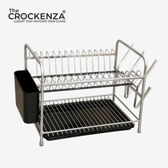 Premium 2-Tier Stainless Steel Dish & Plate Drying Rack with Cutlery Holder & Drip Tray