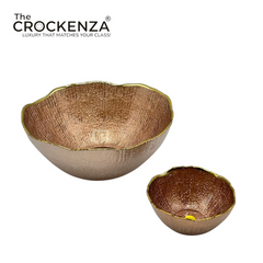 Luxury 7-Piece Rose Gold Textured Glass Bowl Set with Gold Rim – 1 Large & 6 Small Serving Bowls