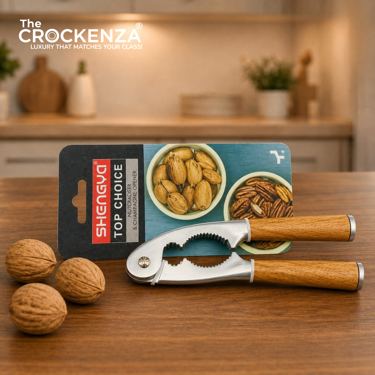 Premium Silver Walnut Cracker with Wooden Handles – Heavy-Duty Nutcracker & Shell Opener
