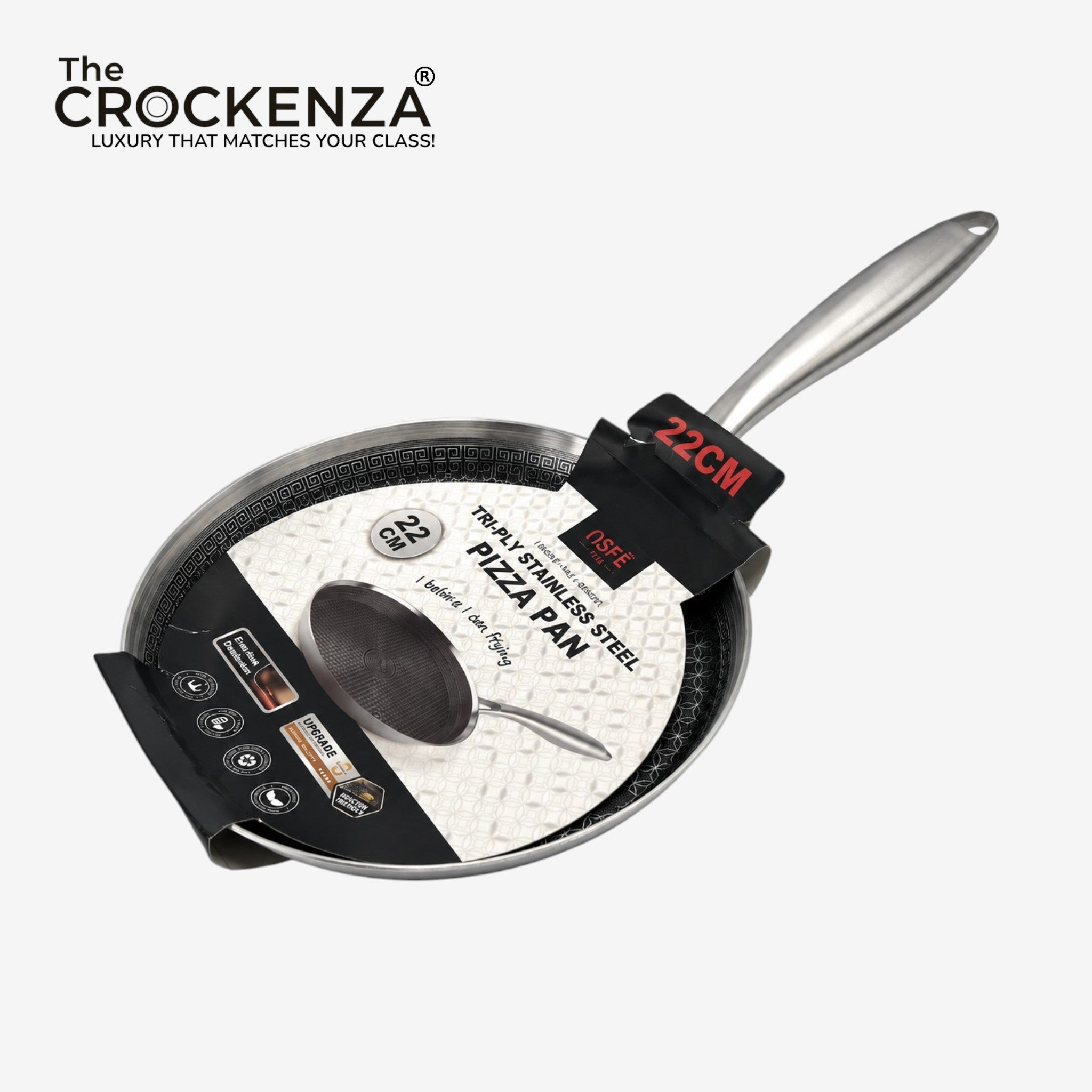 OSFE 22CM Tri-Ply Stainless Steel Pizza Pan – Premium Multipurpose Frying Pan