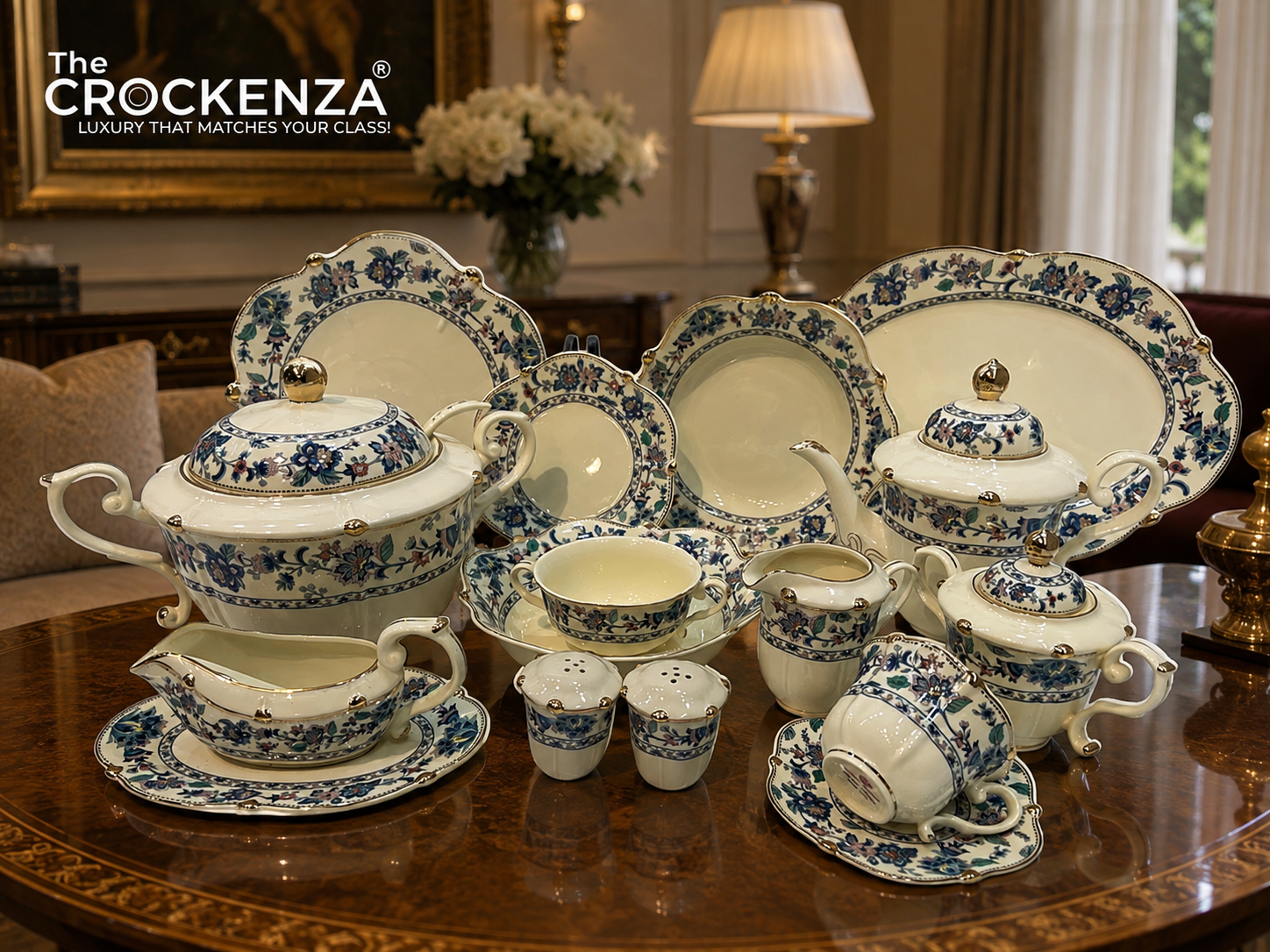 Royal Albert-Style 8-Person Vintage Floral Bone China Dinner Set