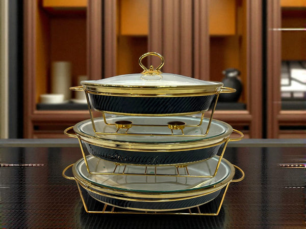 Deluxe Imported Black Oval Porcelain Serving Platter with Lid & Ergonomic Handles (Three Sizes)