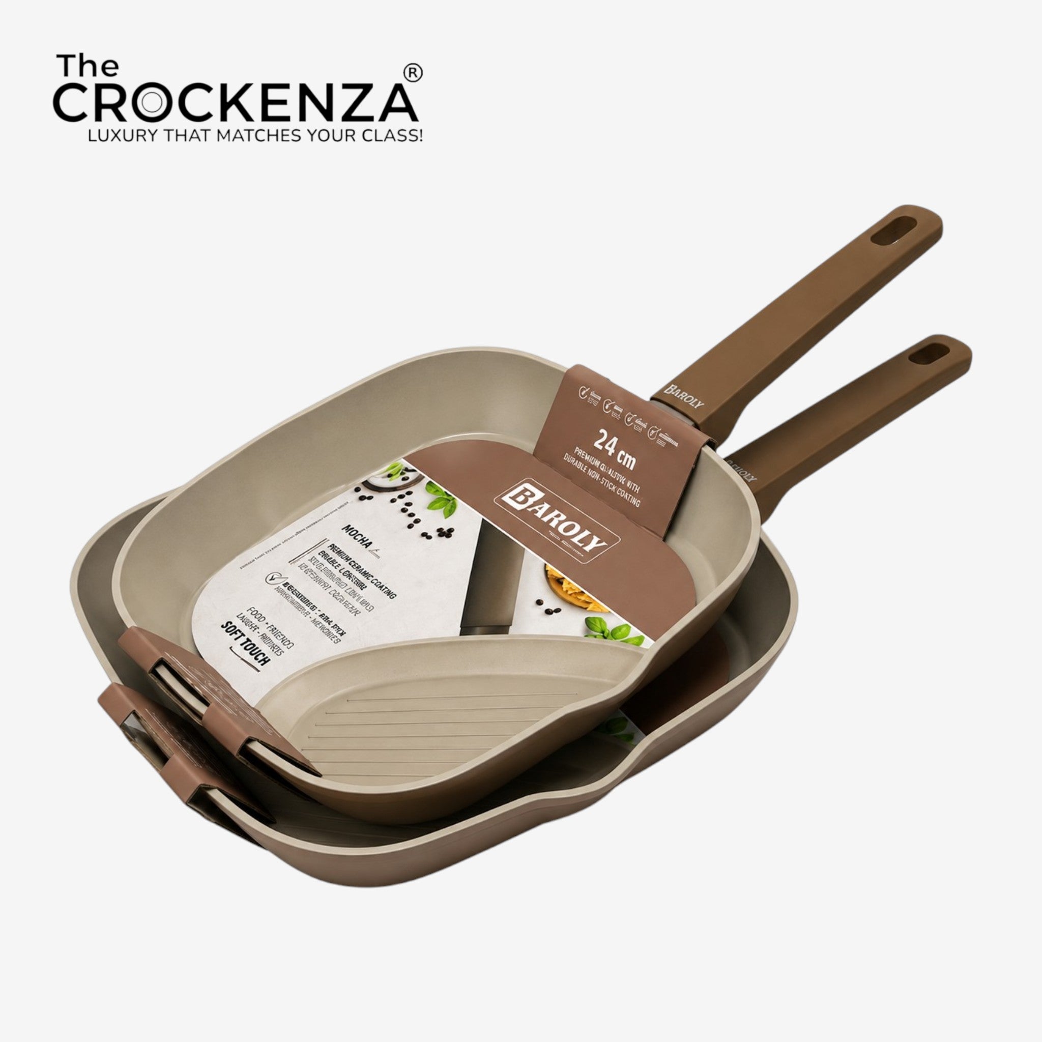 Baroly Premium Granite Non-Stick Grill Pan Set (24CM & 28CM) | Induction Compatible