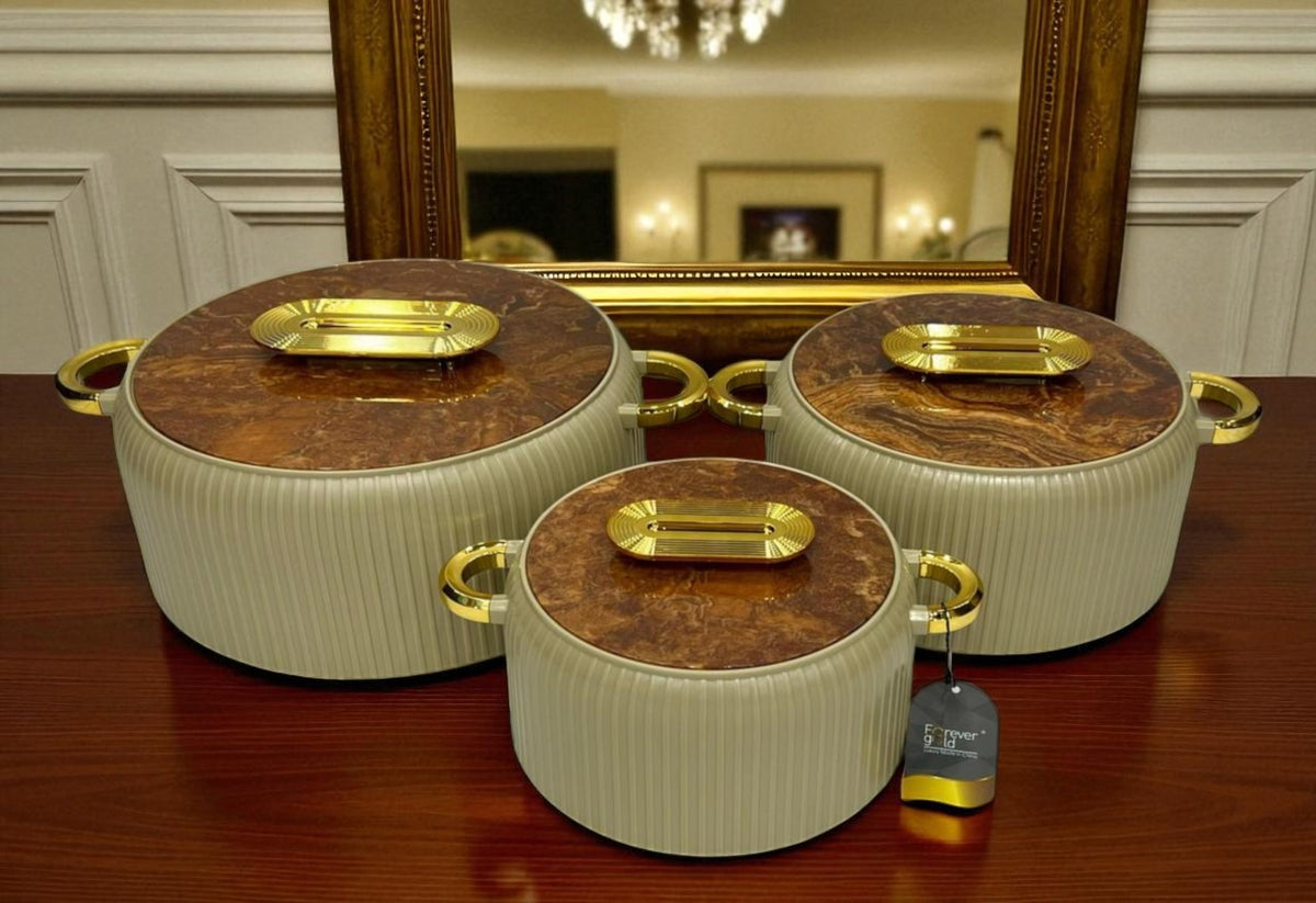 Imported Forver Gold Insulated Hotpot Set - Coffee with Brown Marble Lid (2/4/6.5ltr)