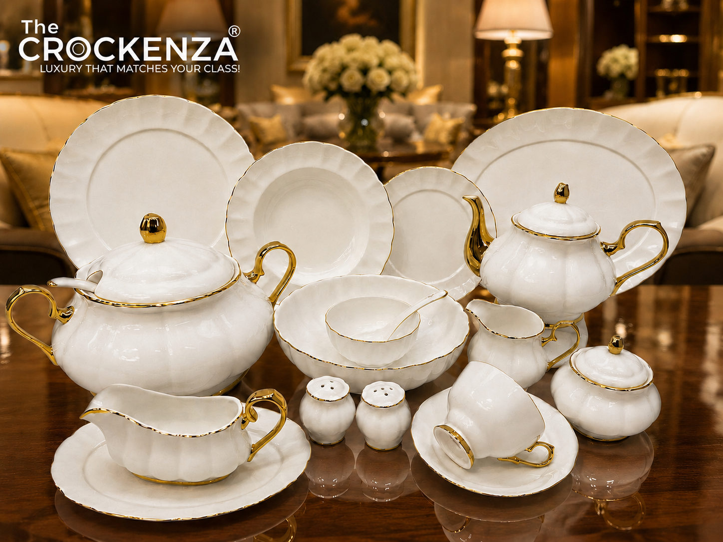 Premium Royal Albert inspired 75 Pcs Dinner Set - Plain White for 8 Person Serving