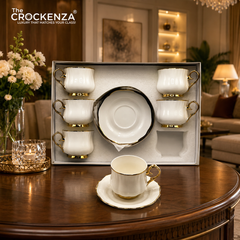 Luxury White Porcelain Tea Cup & Saucer Set – 12 Pcs Elegant Coffee Cups Set for Home, Office & Gift