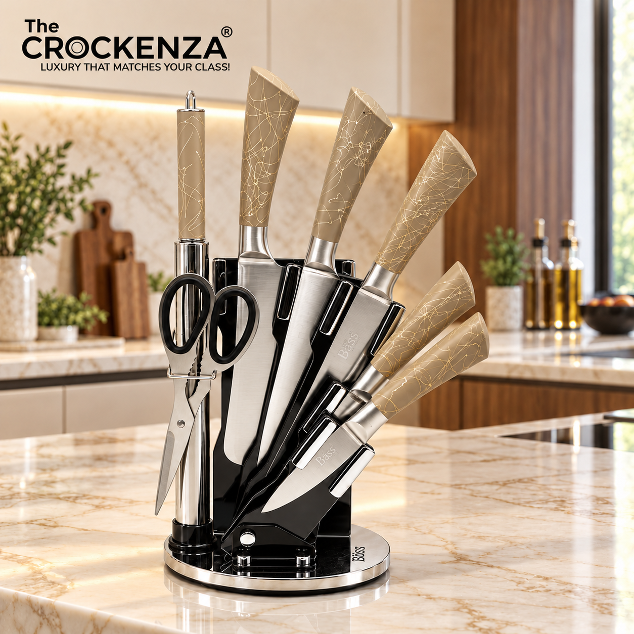 Bass Professional 8-Piece High-Carbon Stainless Steel Knife Set with Stand